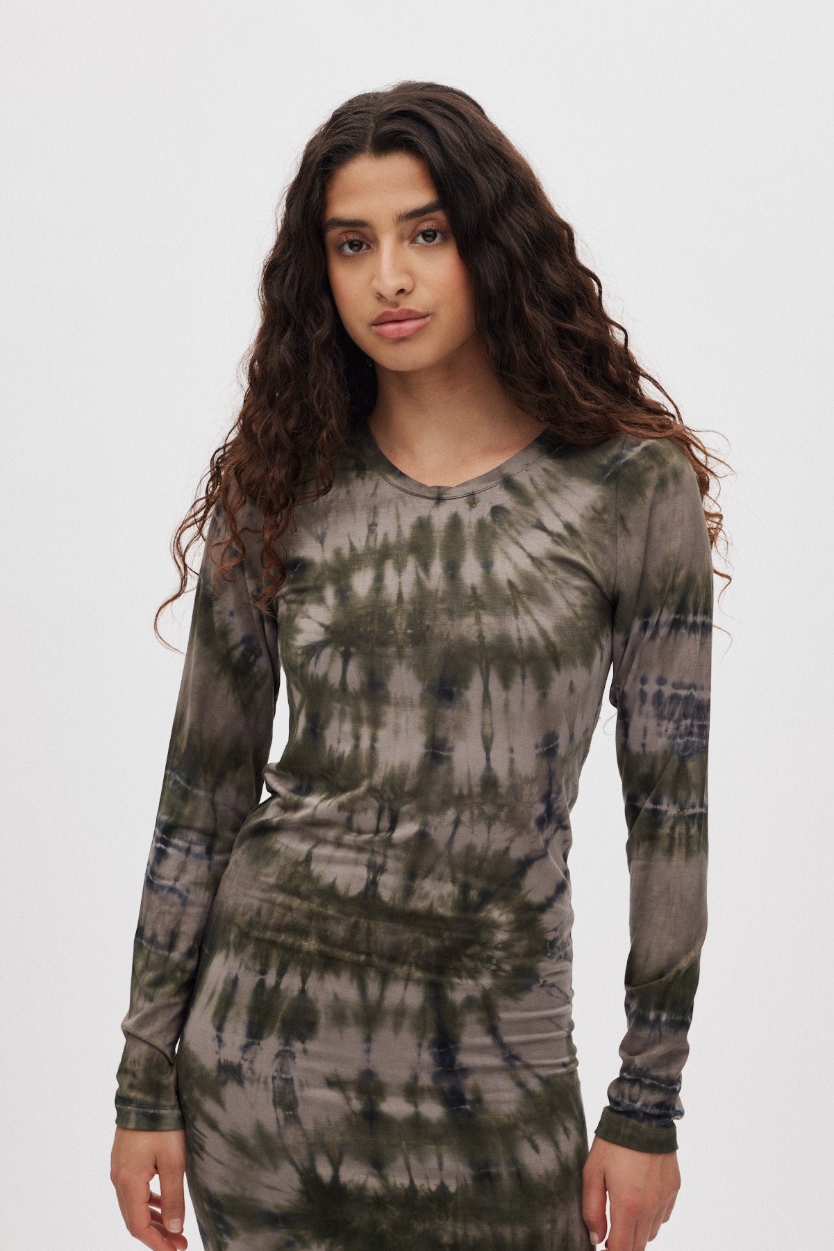 Simi - Lava long jersey dress I Grey green combo 2 - Rabens Saloner