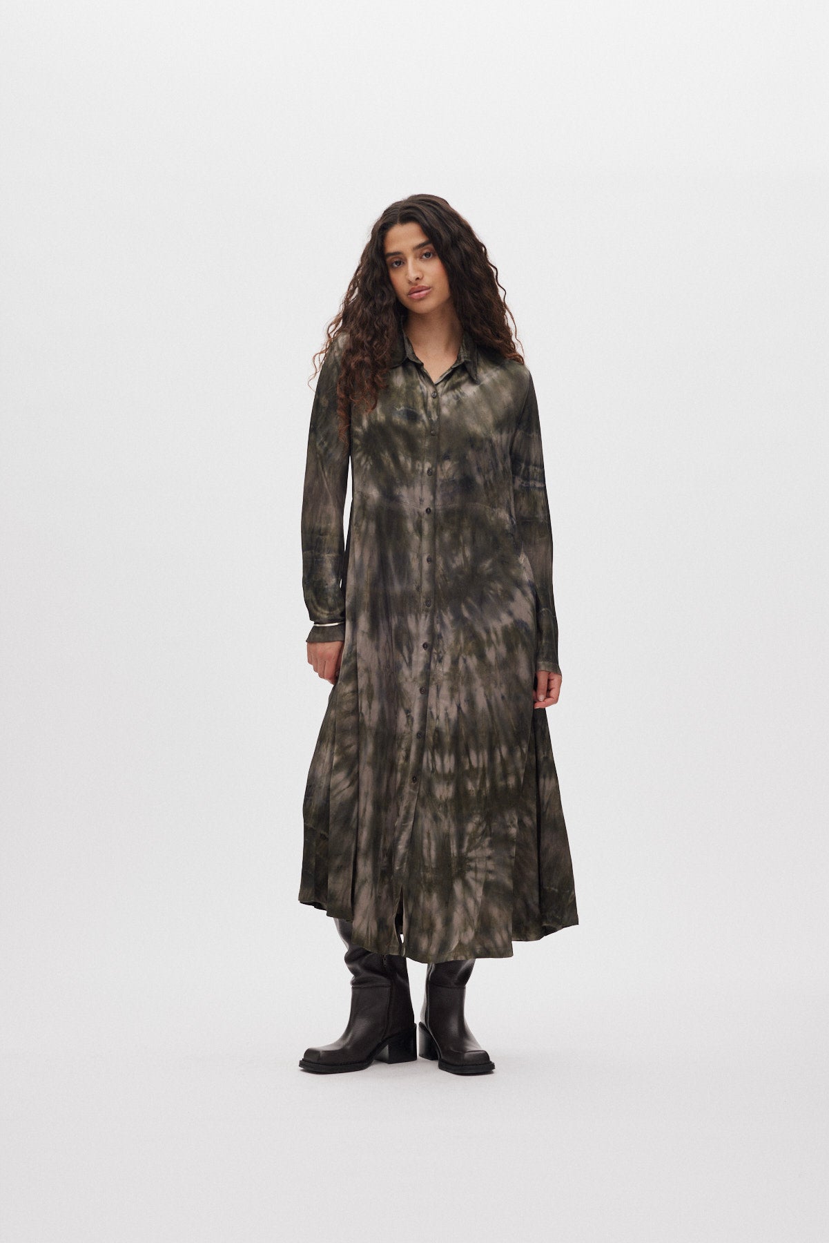 Vija - Lava button dress I Grey green combo 1 - Rabens Saloner