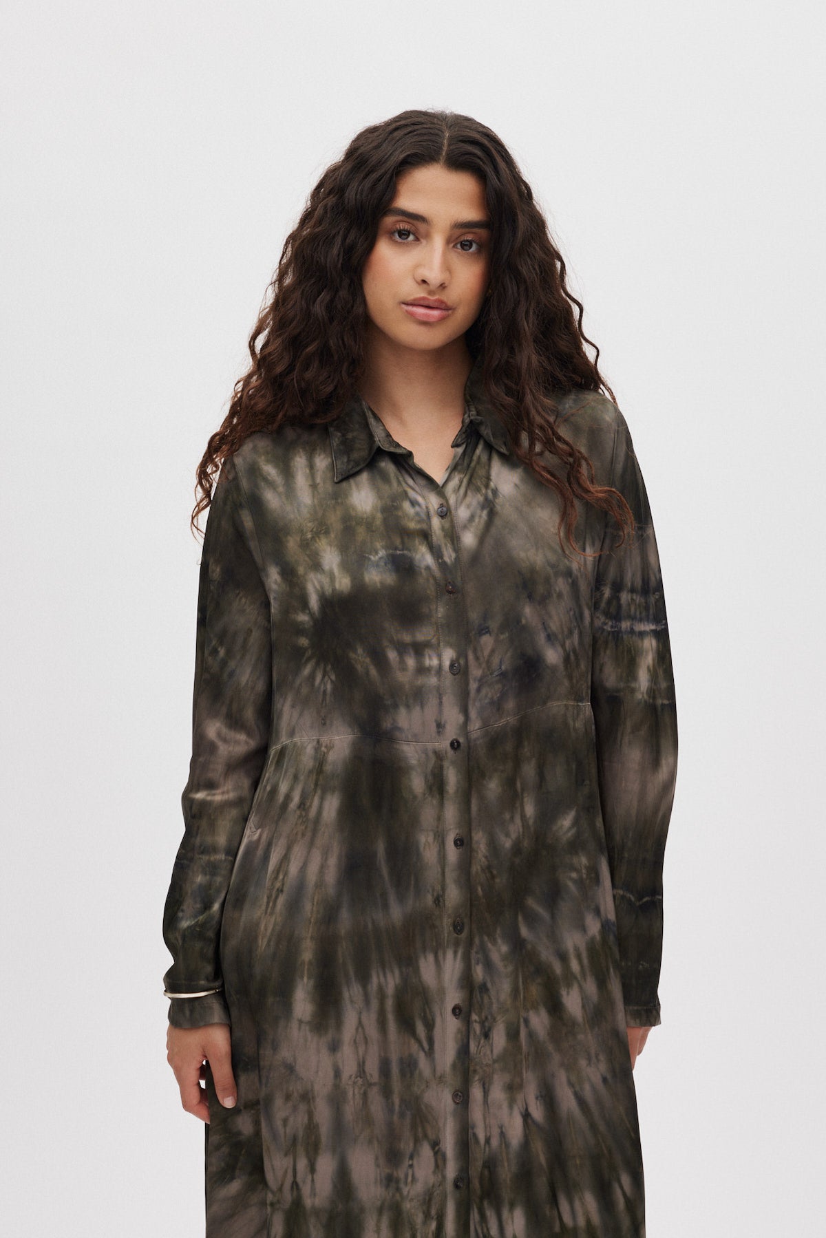 Vija - Lava button dress I Grey green combo 2 - Rabens Saloner