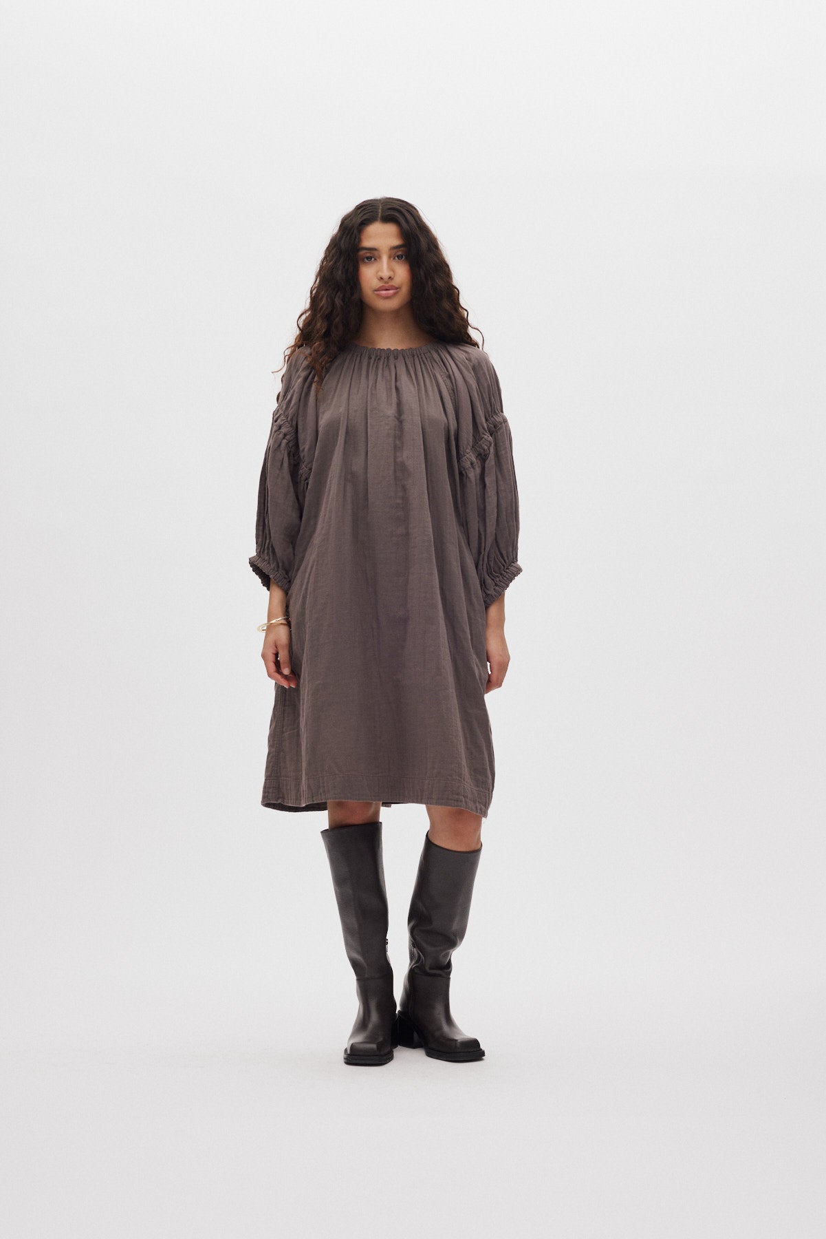 Mabel - Cotton double elasticated dress I Brown 1 - Rabens Saloner