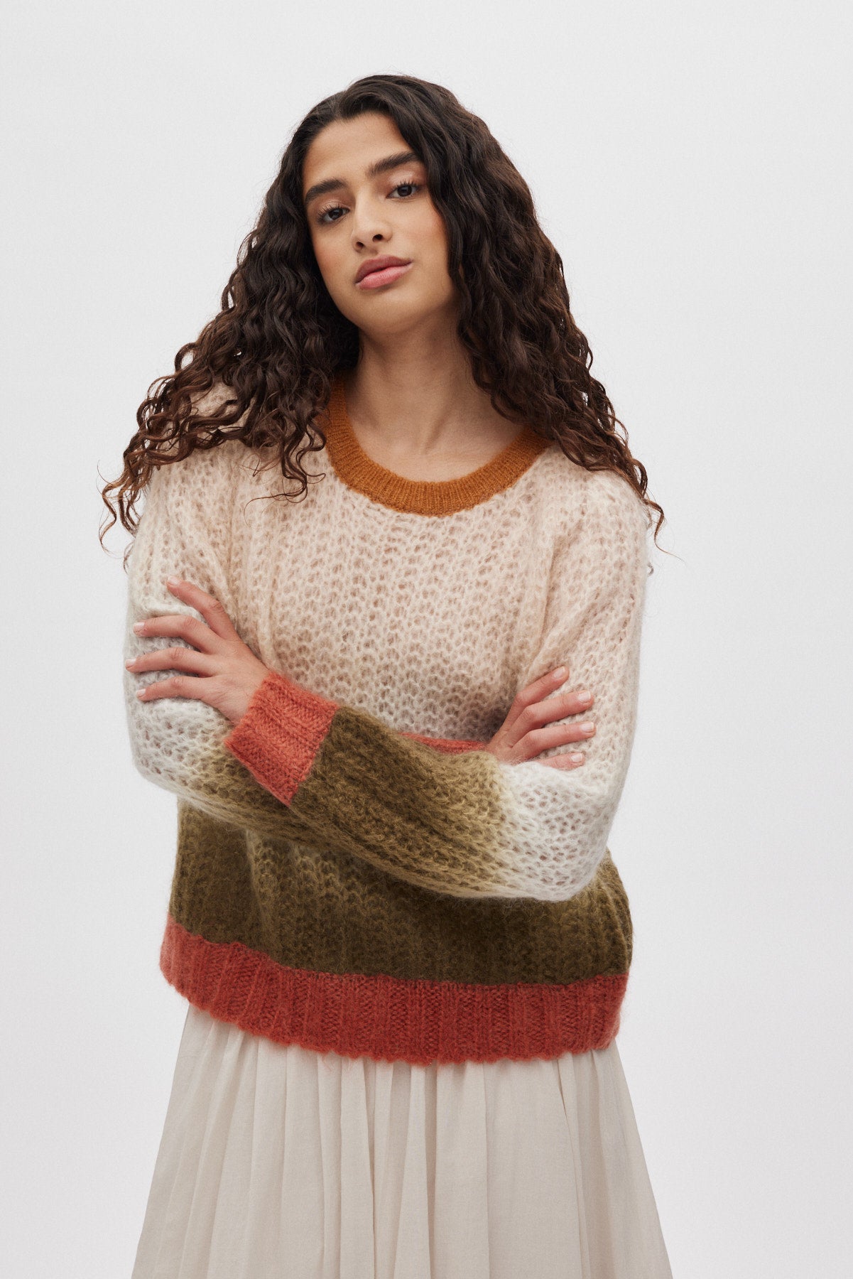 Jasmin - Faded knit boxy sweater I Rust combo 2 - Rabens Saloner