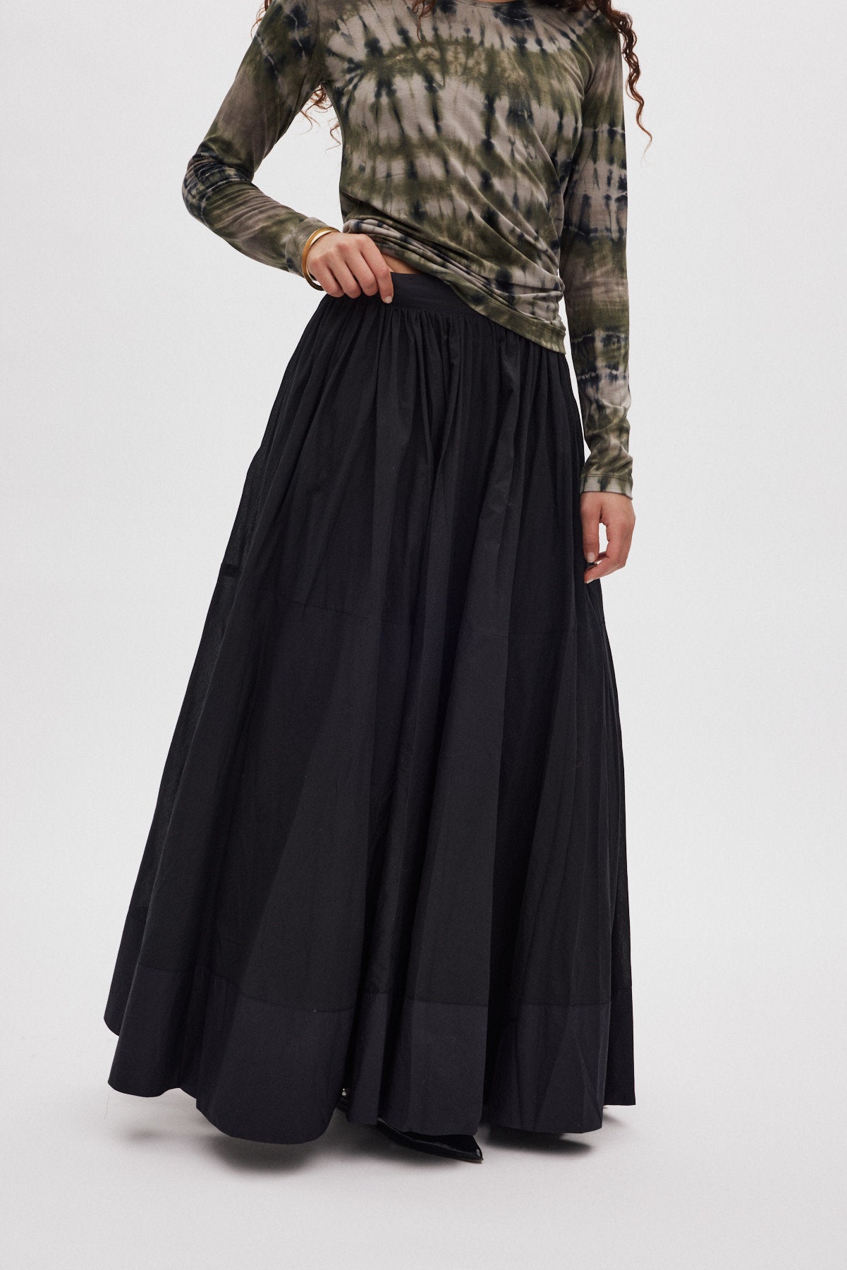 Dema - Poplin full layered skirt I Black 2 - Rabens Saloner