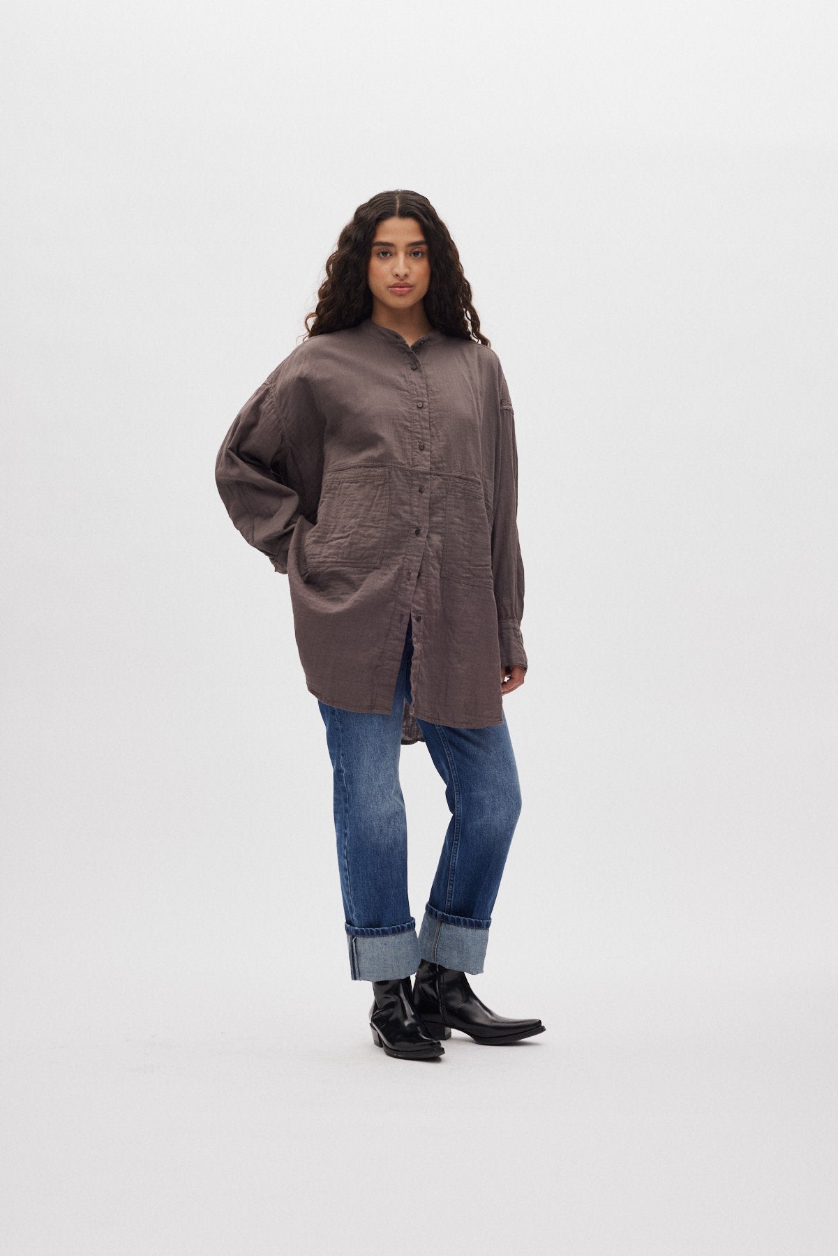 Sonja - Cotton double oversized shirt I Brown Brown XS/S 1 - Rabens Saloner