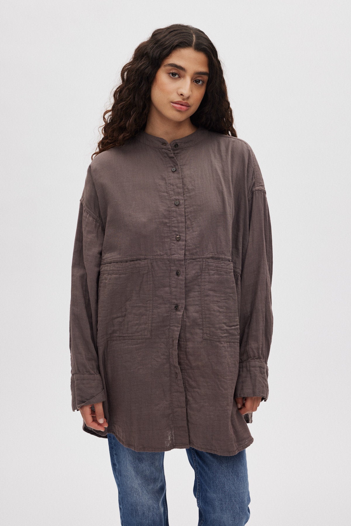 Sonja - Cotton double oversized shirt I Brown 2 - Rabens Saloner