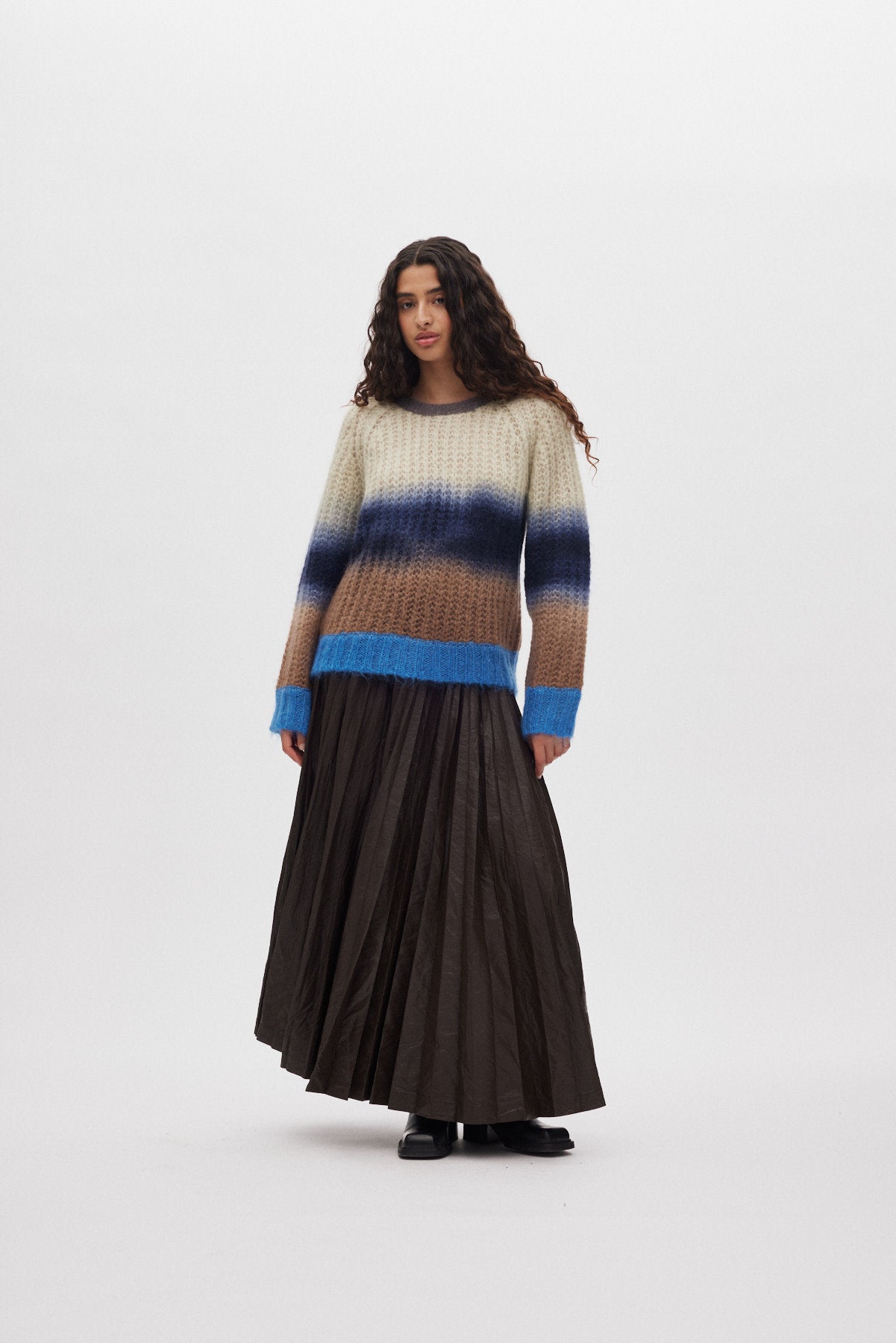 Jasmin - Faded knit boxy sweater I Blue combo Blue combo XS 1 - Rabens Saloner