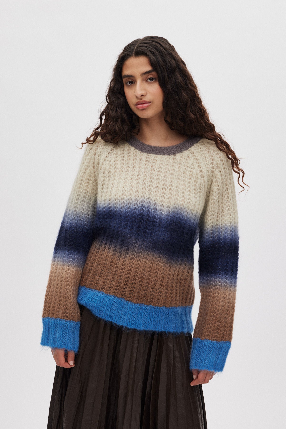 Jasmin - Faded knit boxy sweater I Blue combo 2 - Rabens Saloner