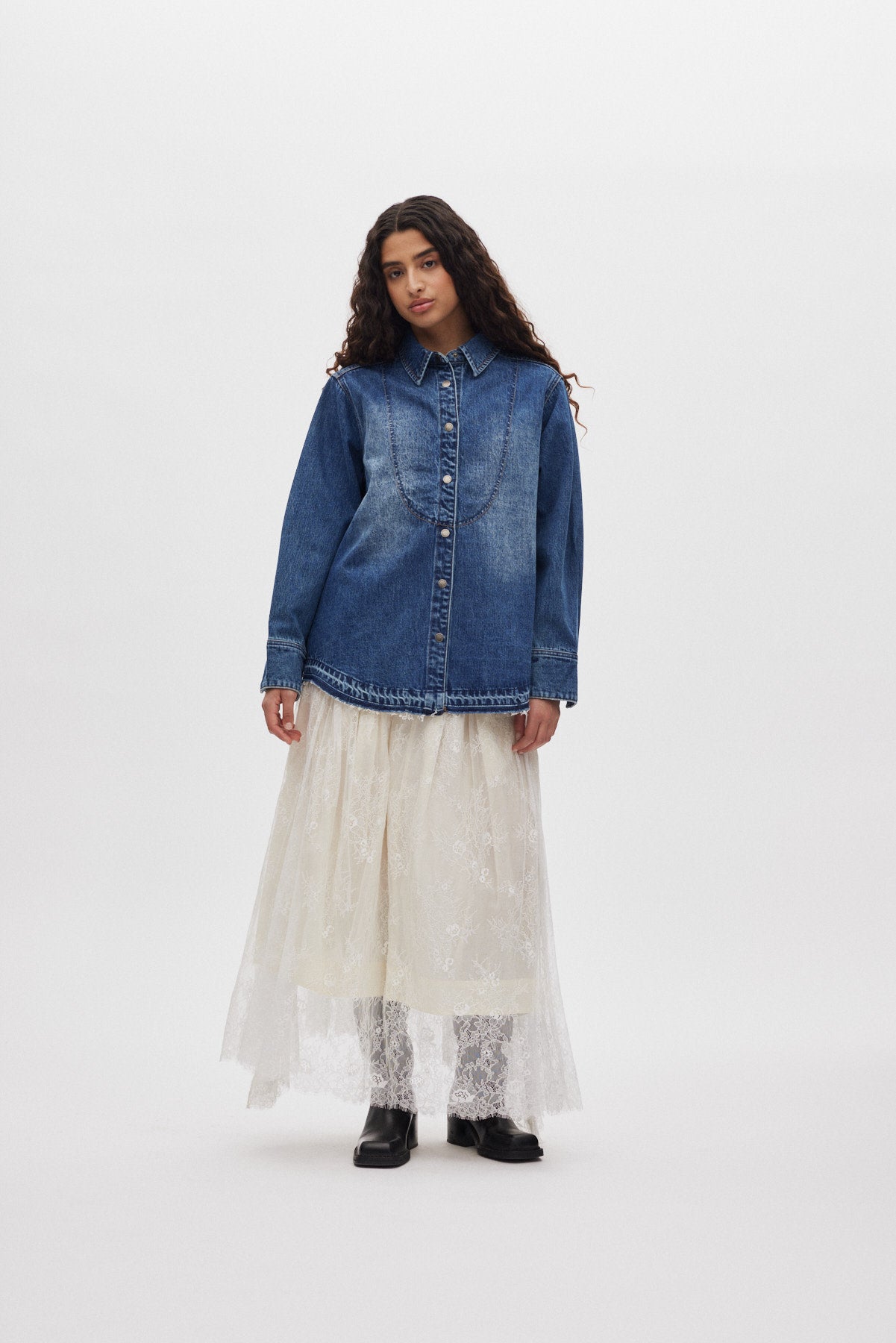 Paia - Denim bib shirt I Dark indigo 2 - Rabens Saloner