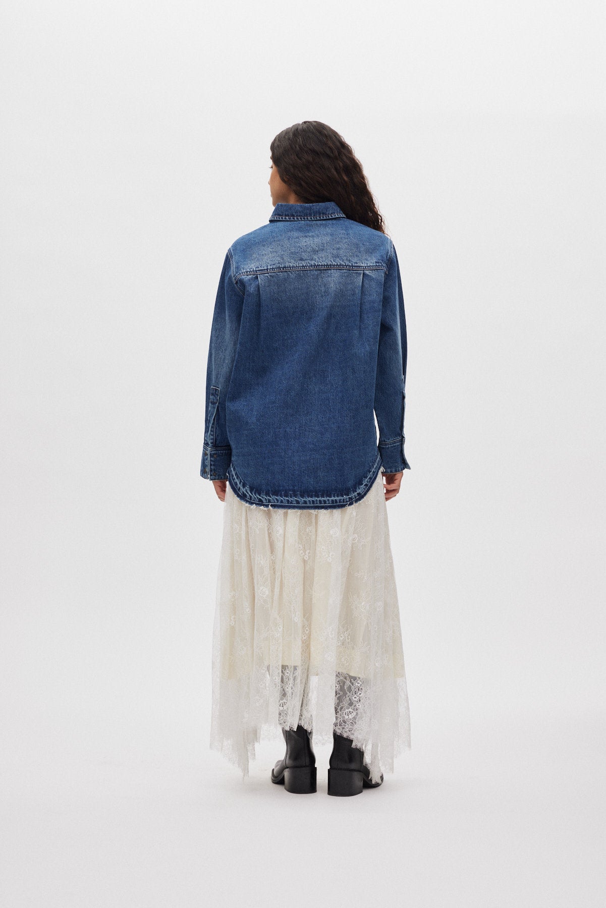 Paia - Denim bib shirt I Dark indigo 3 - Rabens Saloner