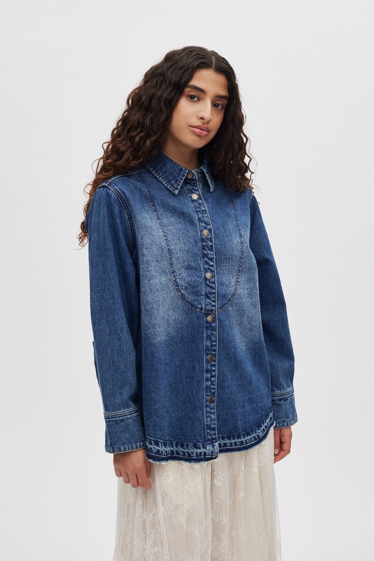 Paia - Denim bib shirt I Dark indigo 1 - Rabens Saloner