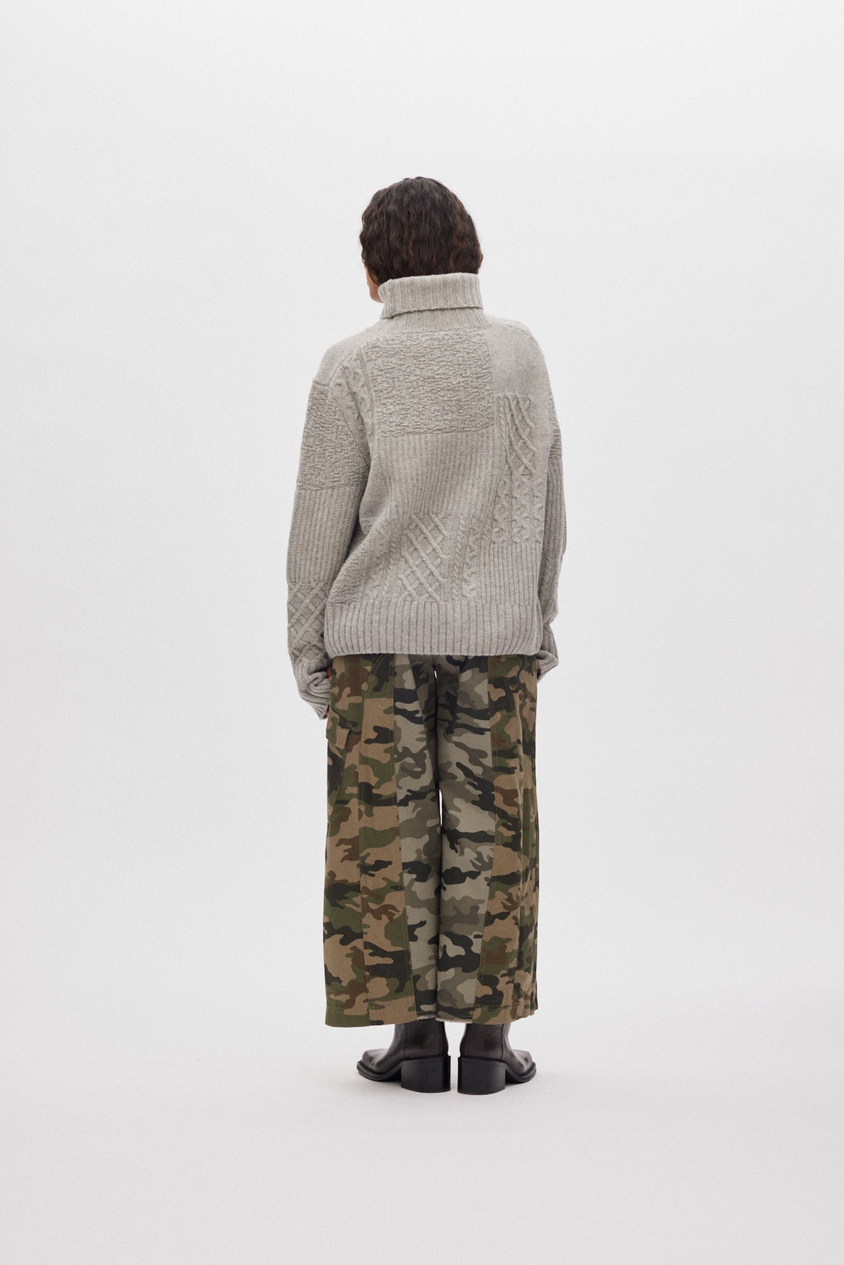 Anli - Patchwork knit sweater I Light grey melange 3 - Rabens Saloner