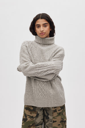 Anli - Patchwork knit sweater I Light grey melange 2 - Rabens Saloner