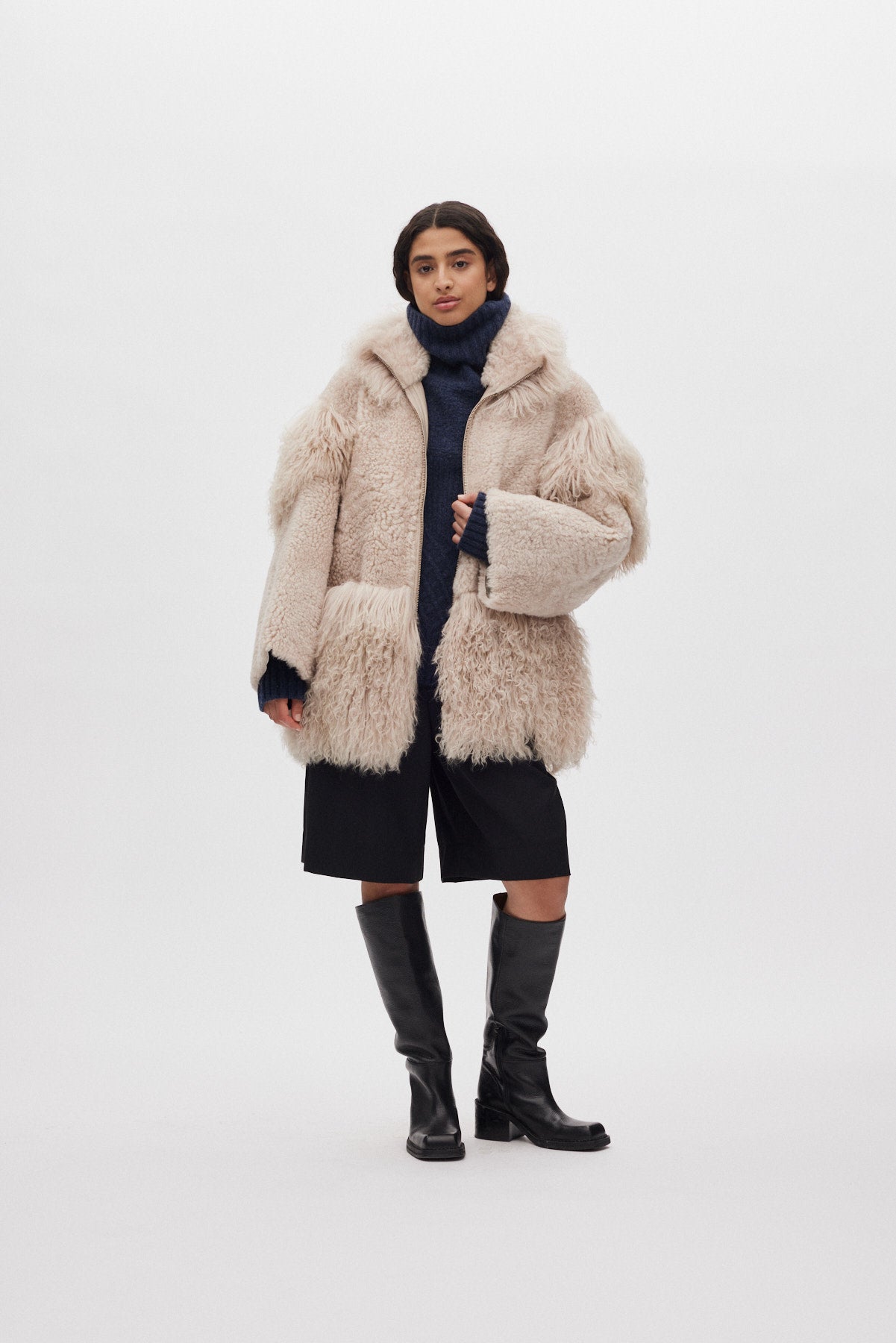 Stacia - Duo shearling jacket I Chalk 1 - Rabens Saloner