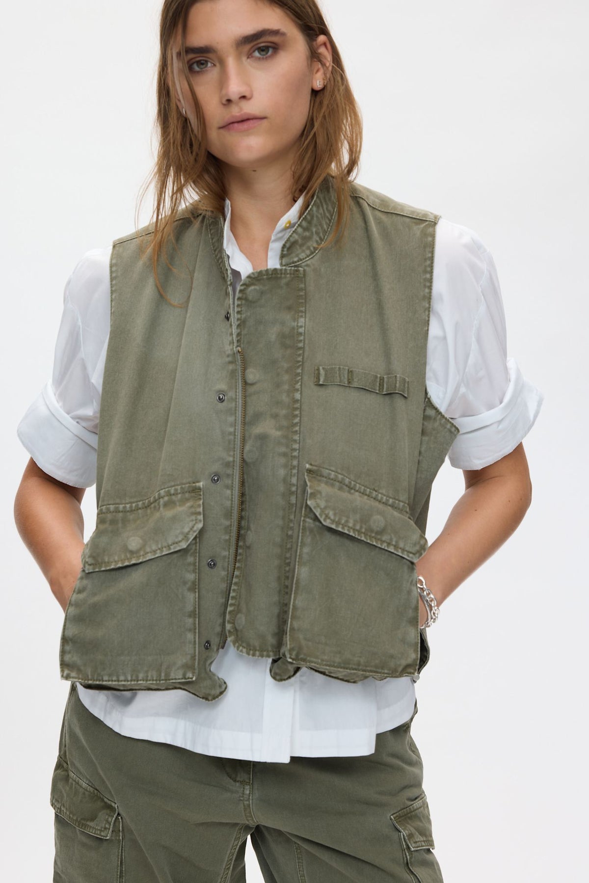 Beena - Canvas vest I Washed sage 2 - Rabens Saloner