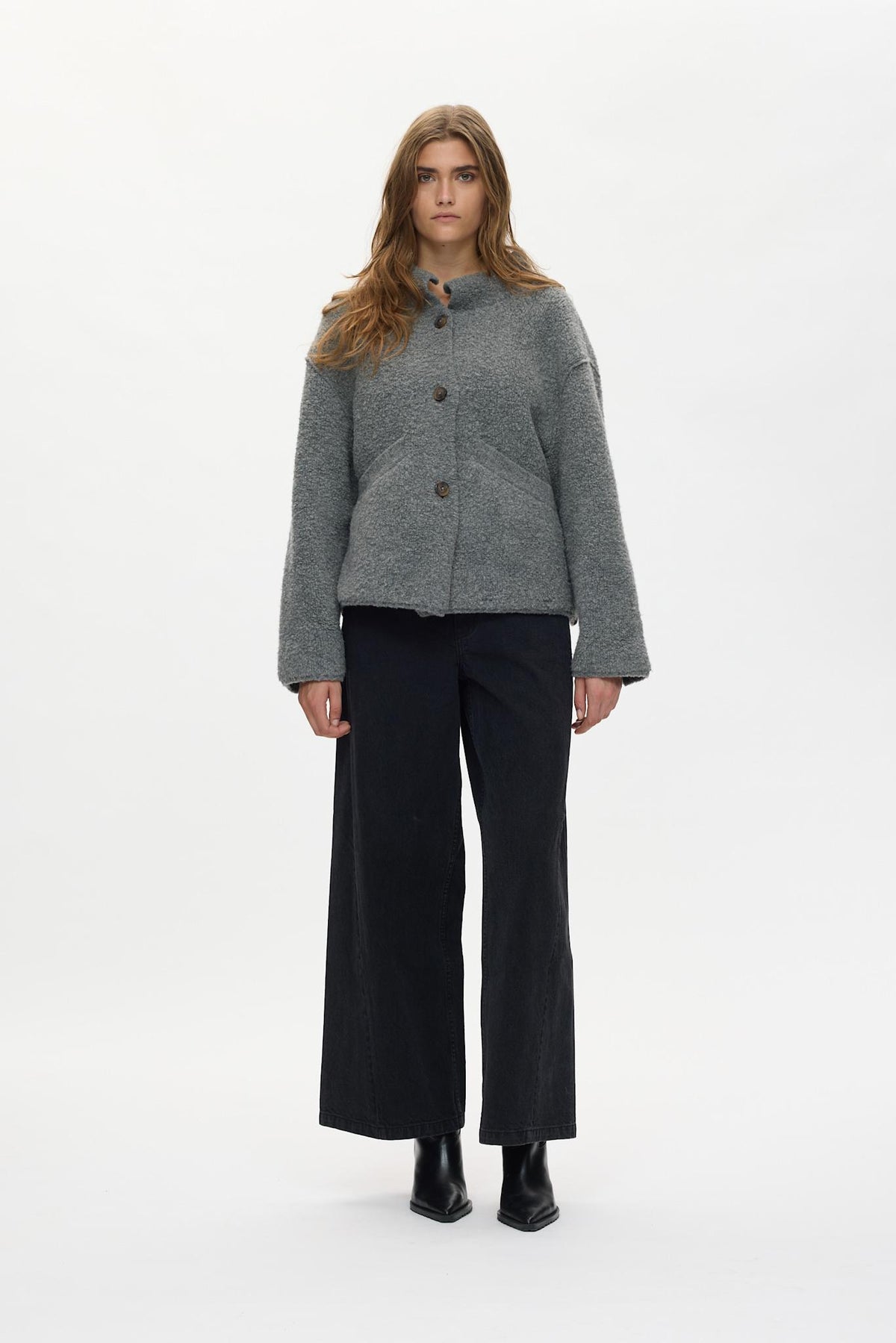 Emel - Sheep knit reverse jacket I Grey melange 1 - Rabens Saloner