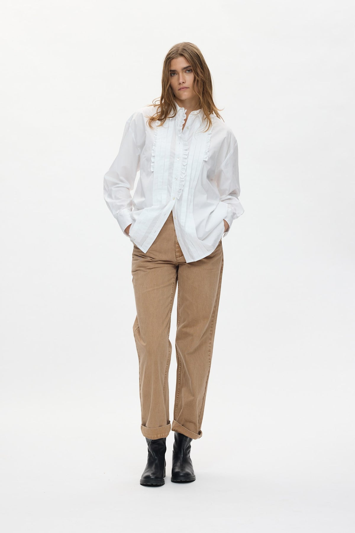 Dim - Poplin front frill shirt I White White XS 1 - Rabens Saloner