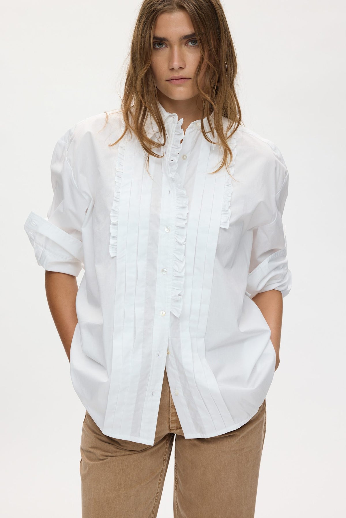 Dim - Poplin front frill shirt I White 2 - Rabens Saloner