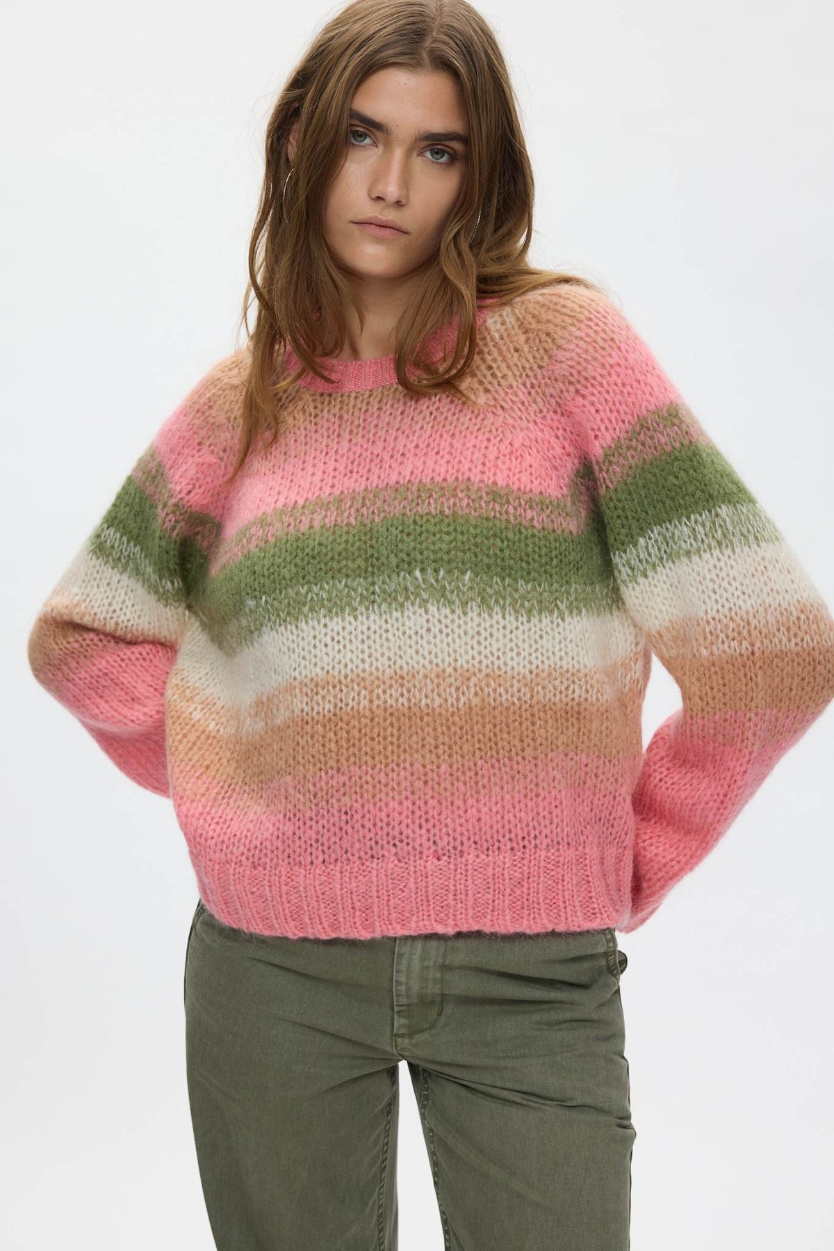 Jasmin - Blurred yarn boxy sweater I Pink combo 2 - Rabens Saloner