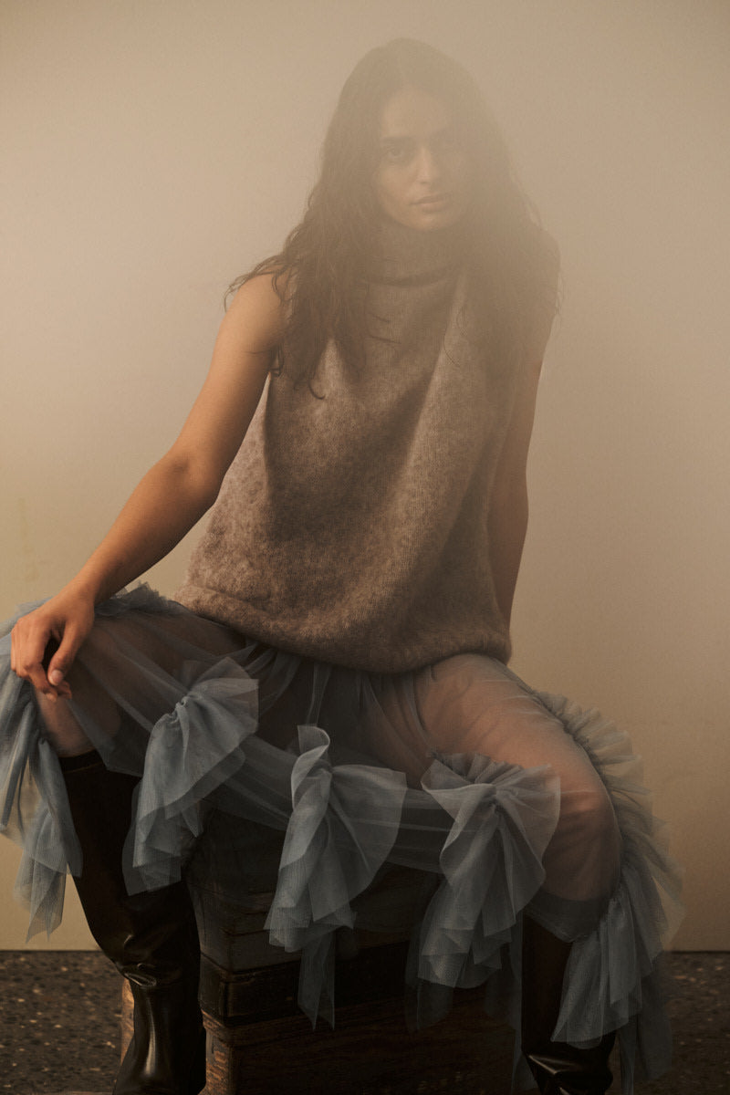 Glenda - Frilly tulle skirt I Dusty blue 4 - Rabens Saloner