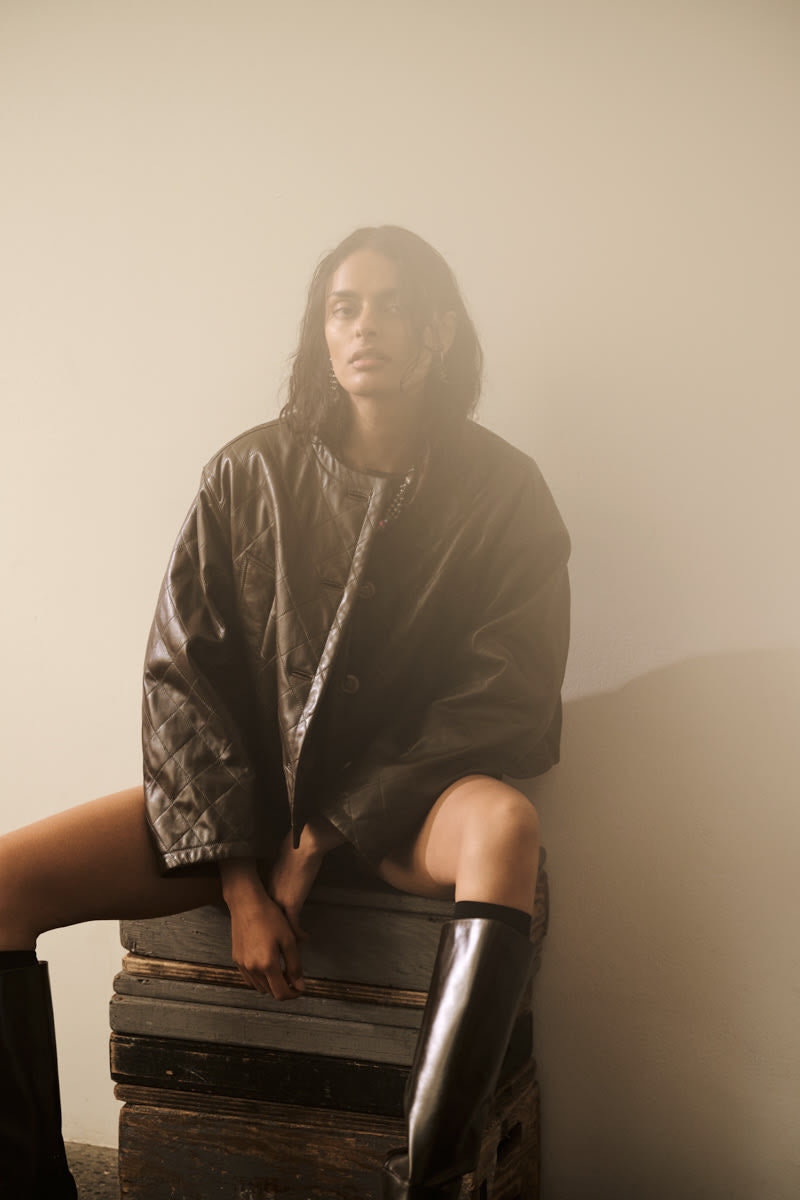 Berra - Quilted leather jacket I Olive 11 - Rabens Saloner