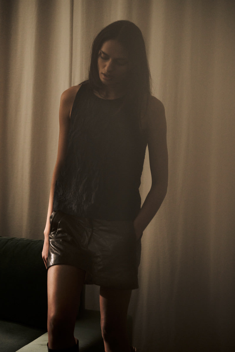 Bet - Quilted leather shorts I Olive 15 - Rabens Saloner