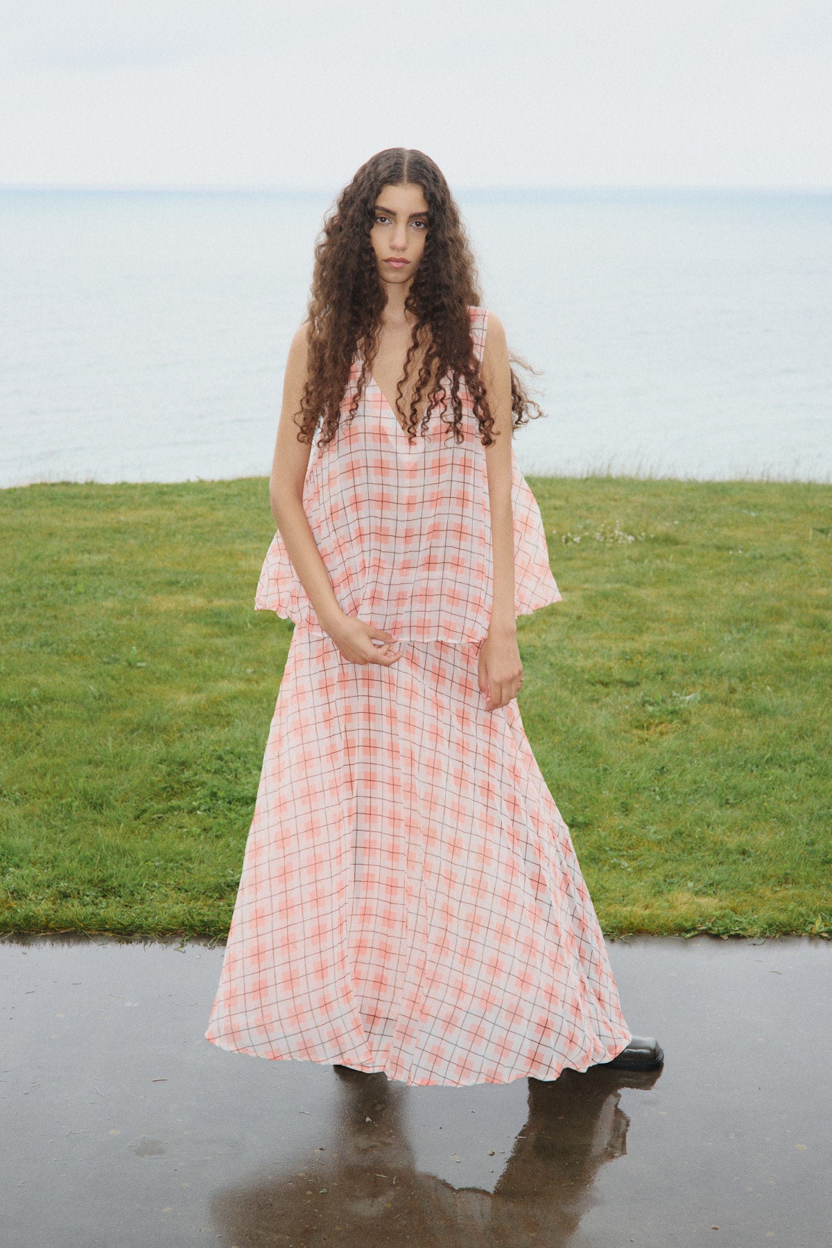 Sage - Transparent check top I Mandarin pleat 14 - Rabens Saloner