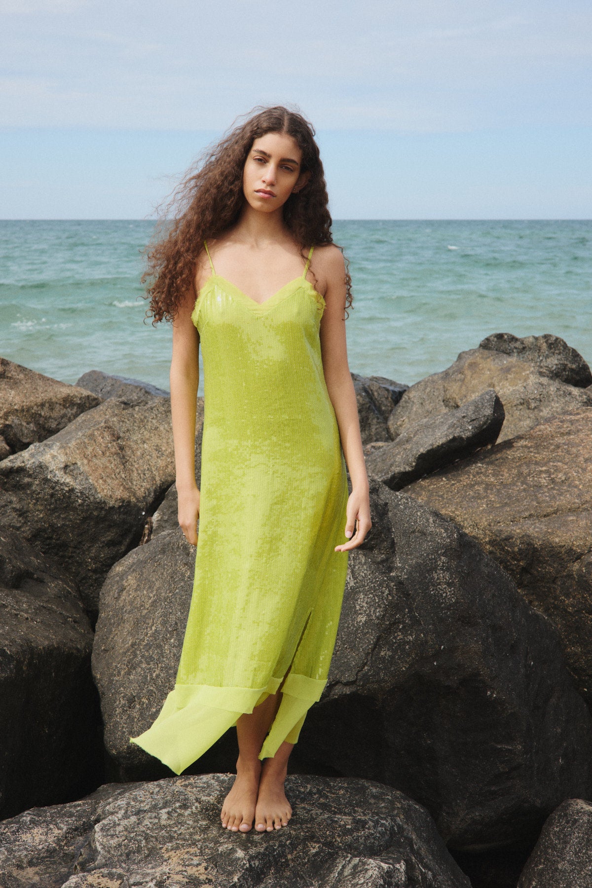 Gloria - Mini sequin strap dress I Chartreuse 8 - Rabens Saloner