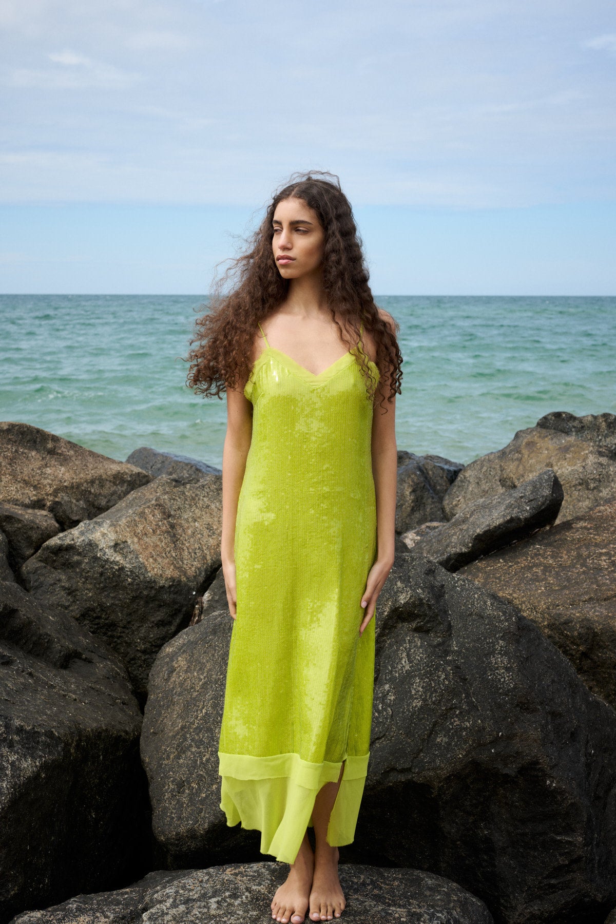 Gloria - Mini sequin strap dress I Chartreuse 9 - Rabens Saloner