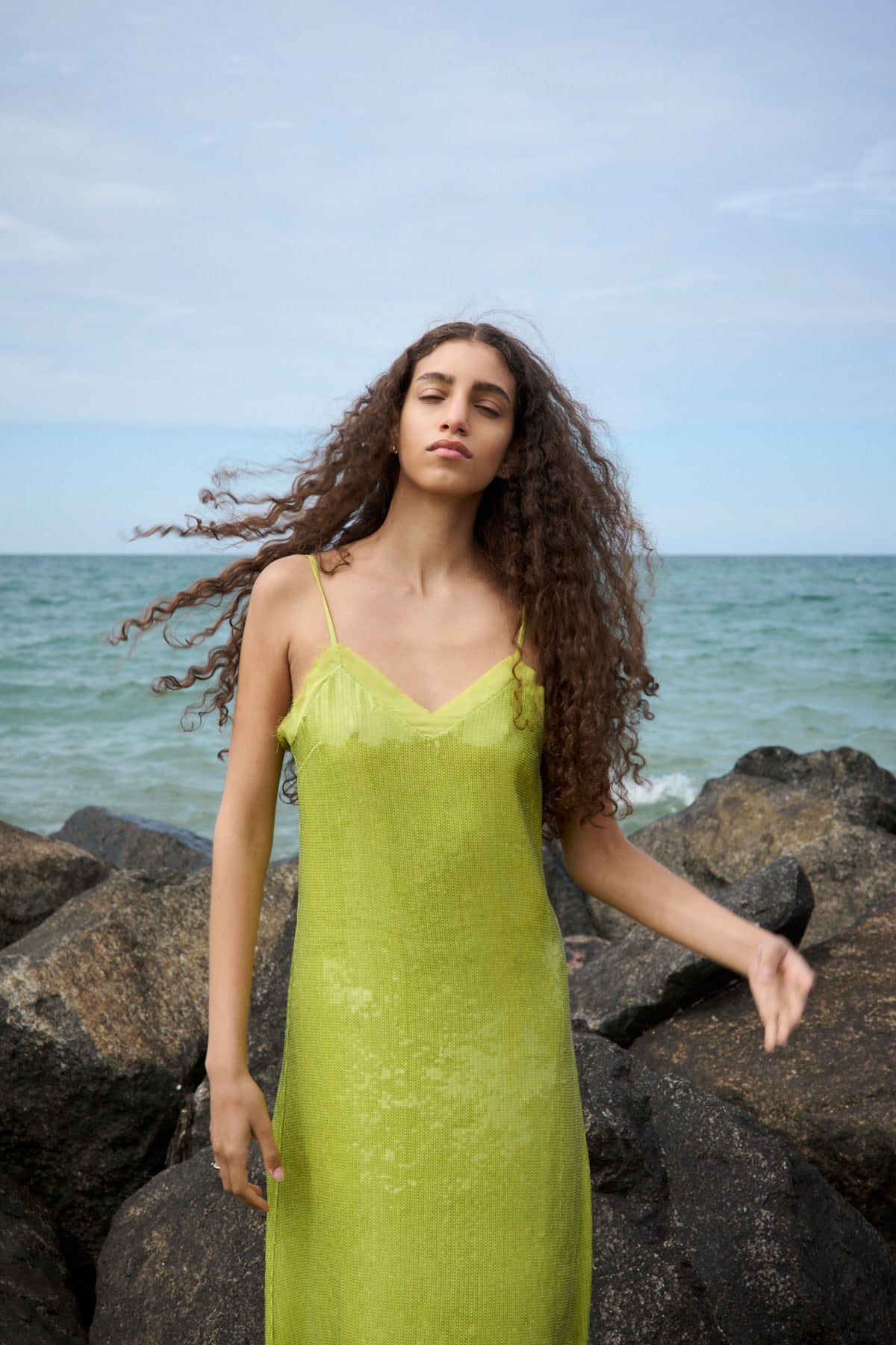 Gloria - Mini sequin strap dress I Chartreuse 10 - Rabens Saloner