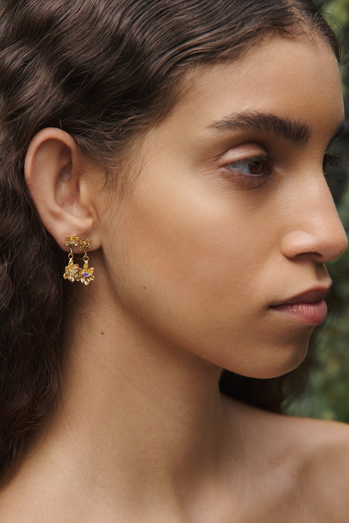 Double Flower Earring - Nafsu I Purple Amethyst 1 - Rabens Saloner