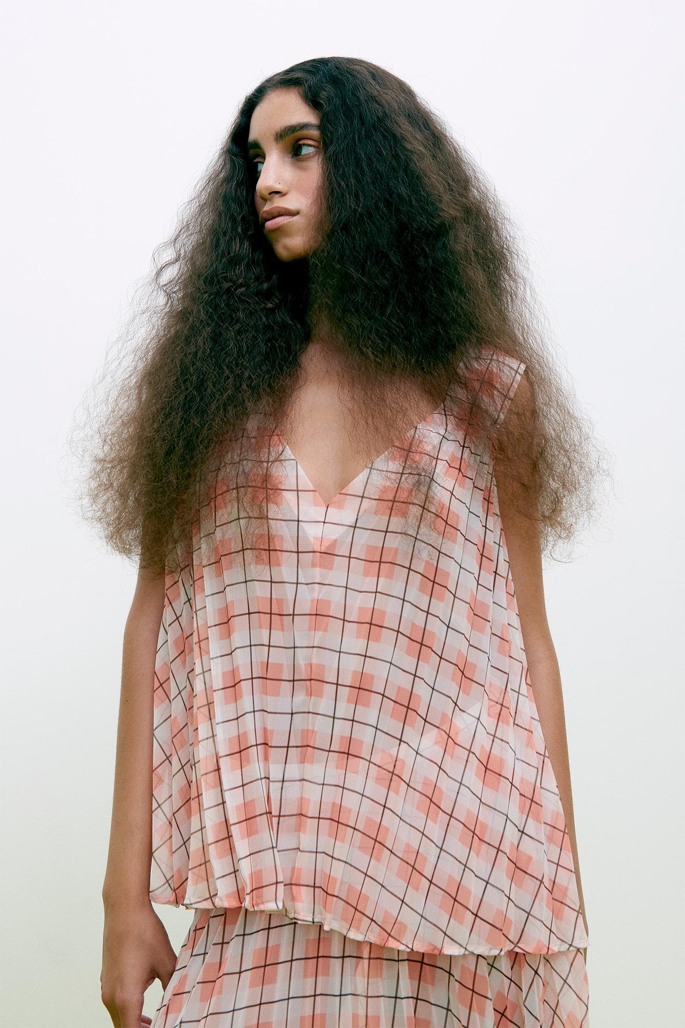 Sage - Transparent check top I Mandarin pleat 6 - Rabens Saloner