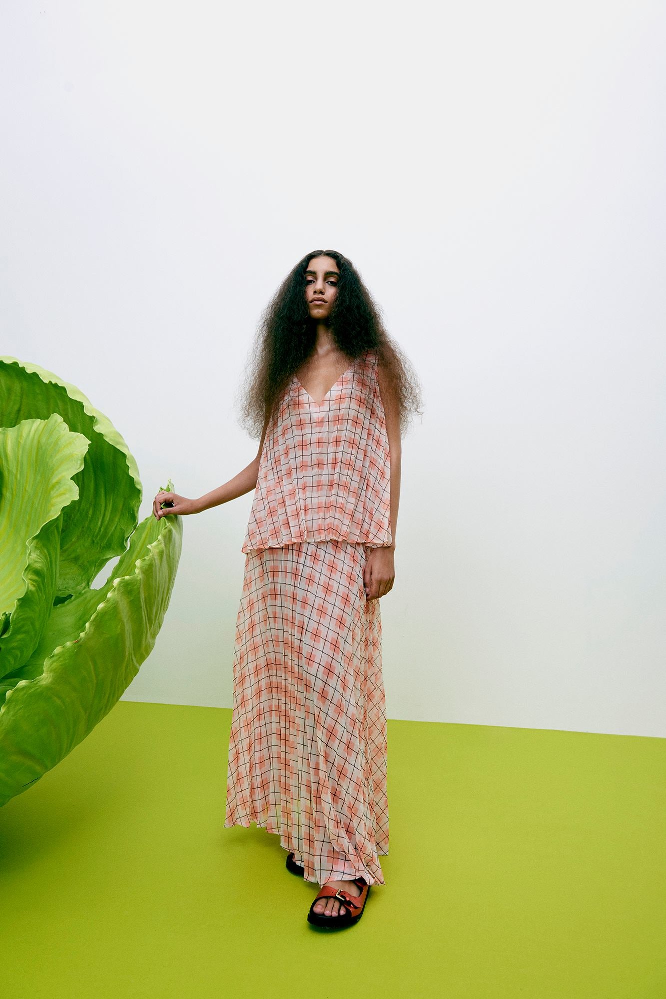 Sage - Transparent check top I Mandarin pleat 8 - Rabens Saloner