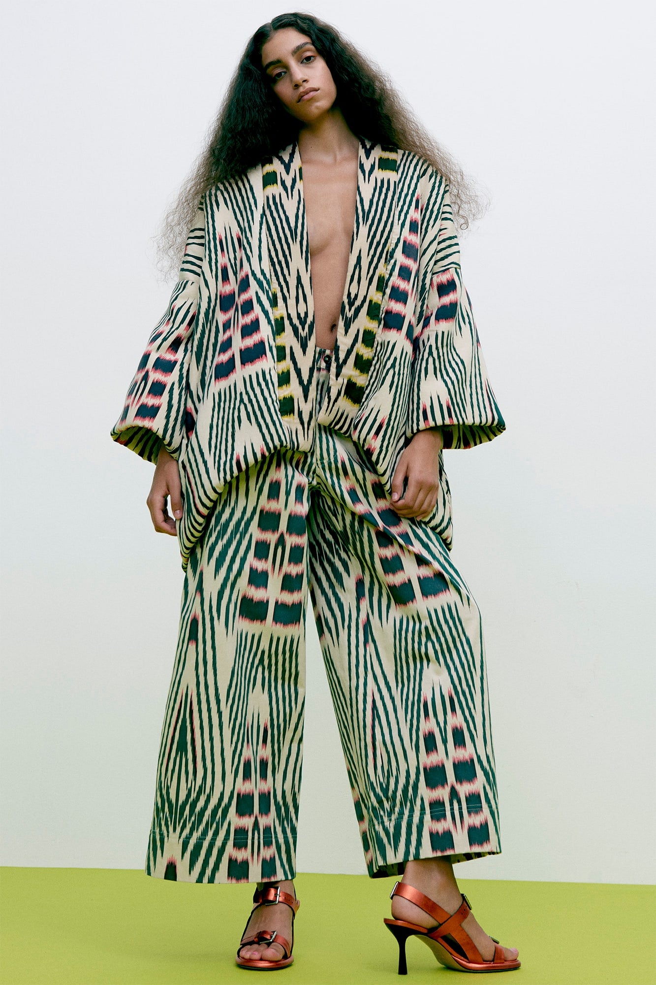 Abba - Ikat combo padded kimono I Forest pink sand & citrus combo 7 - Rabens Saloner