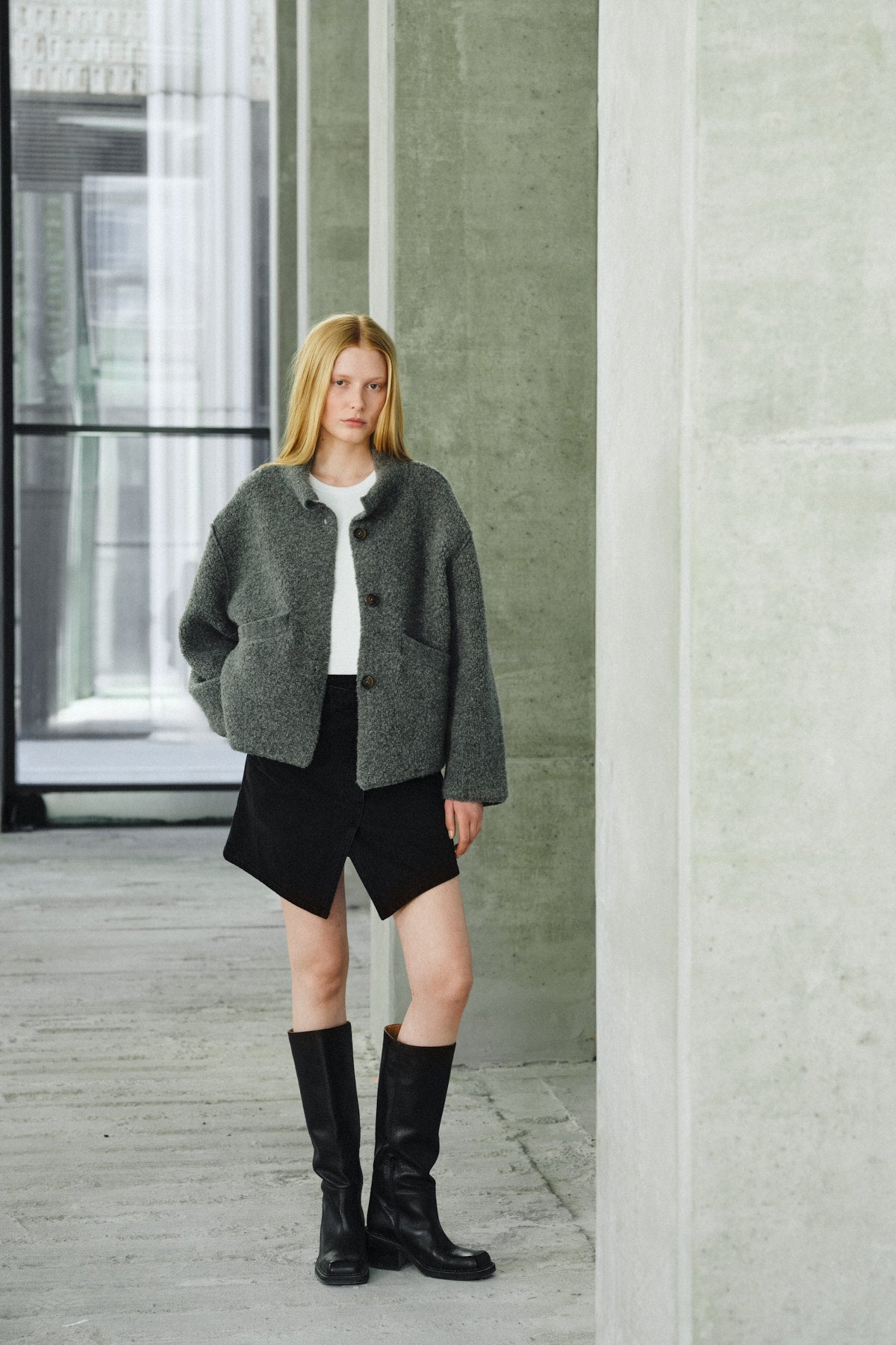 Emel - Sheep knit reverse jacket I Grey melange Grey melange XS 7 - Rabens Saloner