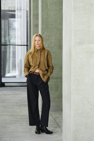 Dim - Poplin front frill shirt I Havanna brown Havanna brown XS 4 - Rabens Saloner