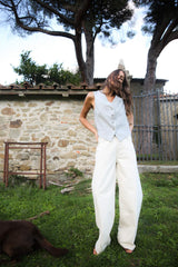 Fellini - Denim ecru straight pants I Ecru 1 - Rabens Saloner