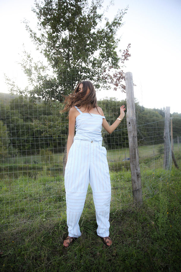 Fresia - Reverse stripe military pants I Blue pyjama stripe 2 - Rabens Saloner