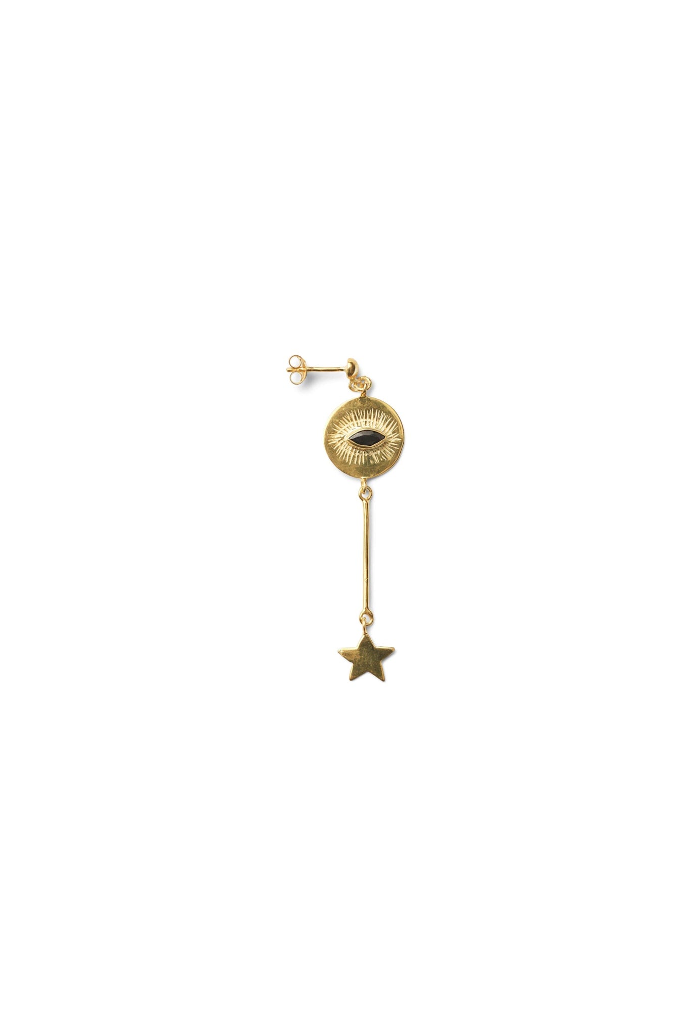 Nafsu - Long Gold plated eye earstick w/star pendant I Black Sapphire Black Sapphire O/S 7 - Rabens Saloner