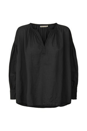 Charlot - Cotton gathered sleeve blouse I Black Black XS  3 - Rabens Saloner