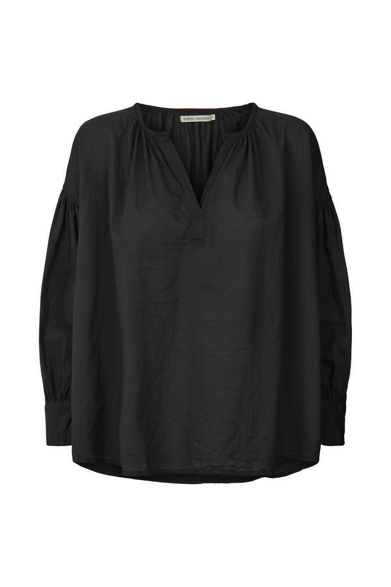 Charlot - Cotton gathered sleeve blouse I Black Black XS  1 - Rabens Saloner