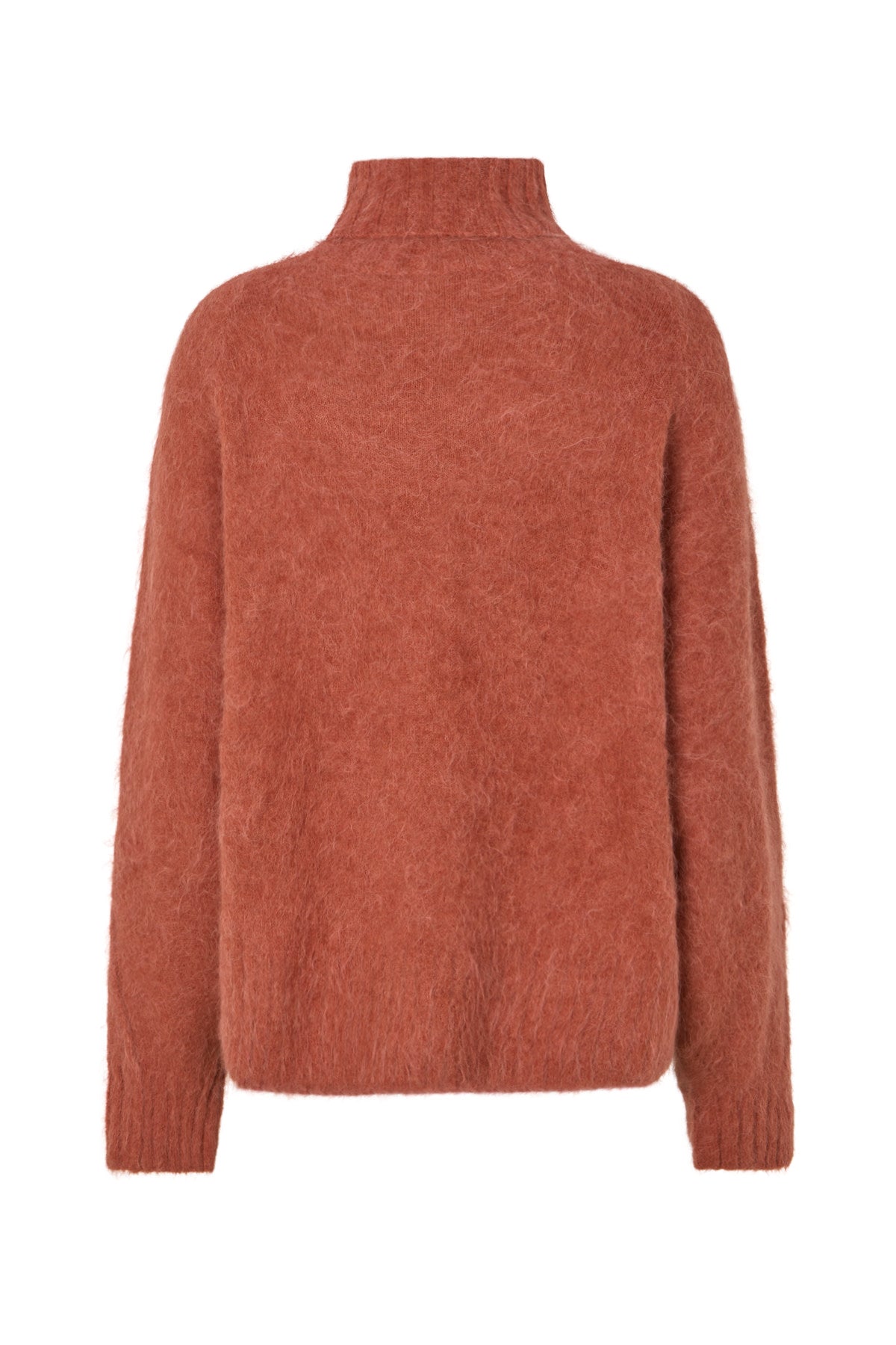 Mabeka - Fluffy knit funnel-neck sweater I Redwood 6 - Rabens Saloner