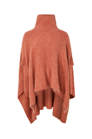 Dede - Fluffy knit poncho I Redwood Redwood O/S 4 - Rabens Saloner