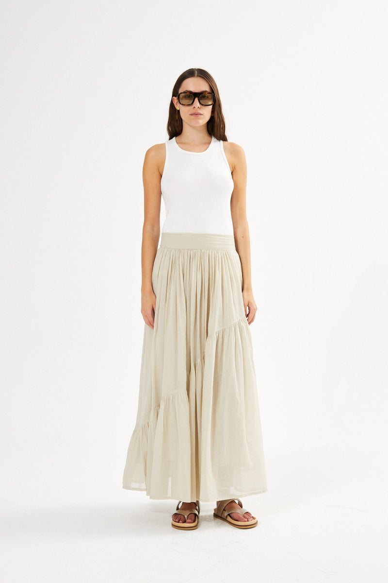 Polonia - Angled gather skirt I Oyster 2 - Rabens Saloner