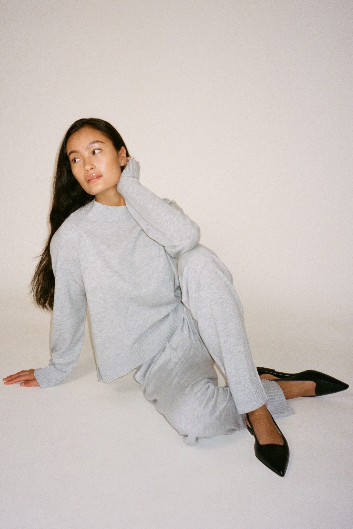Ruca - Knit lounge boxy sweater I Grey melange 4 - Rabens Saloner