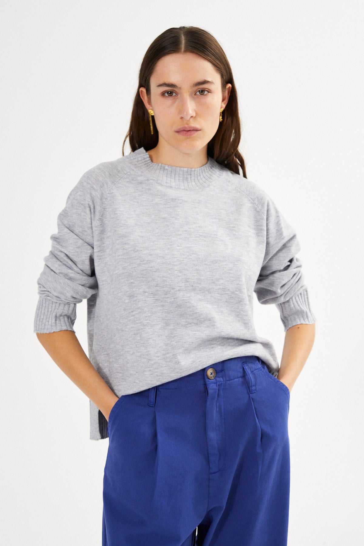 Ruca - Knit lounge boxy sweater I Grey melange 6 - Rabens Saloner