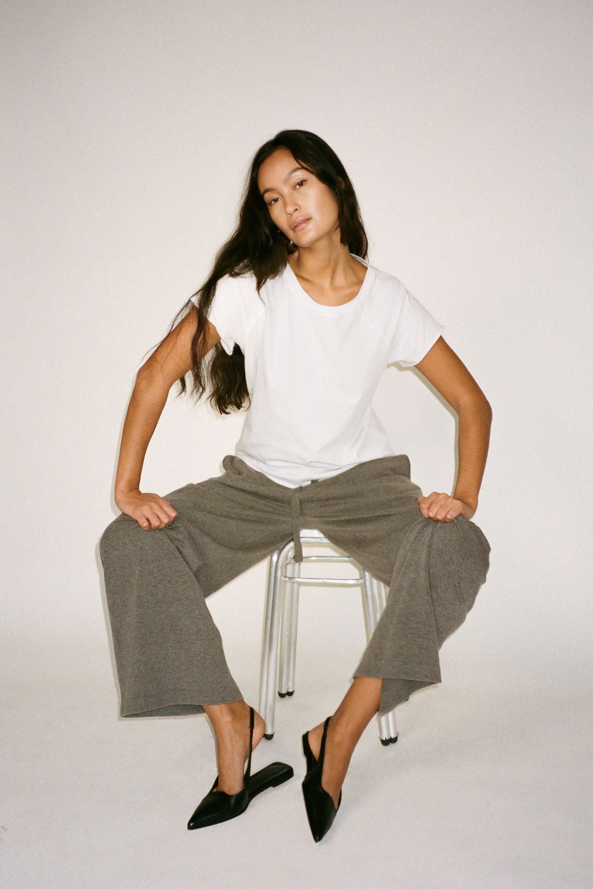 Filine - Knit lounge wide pants I Mole melange 2 - Rabens Saloner