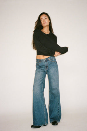 Hila - Light stretch crew neck top I Jet black Jet black XS 1 - Rabens Saloner