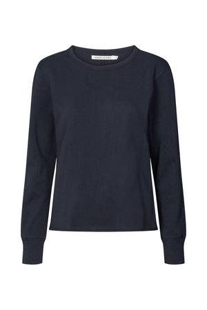 Hila - Light stretch crew neck top I Navy Navy XS 1 - Rabens Saloner