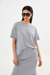 Margot - Light stretch cropped t-shirt I Grey melange    1 - Rabens Saloner