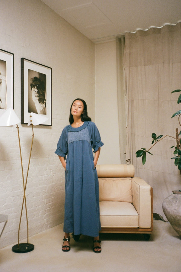 Cotton long angel dress - Dorothea I Dusty indigo 1 - Rabens Saloner