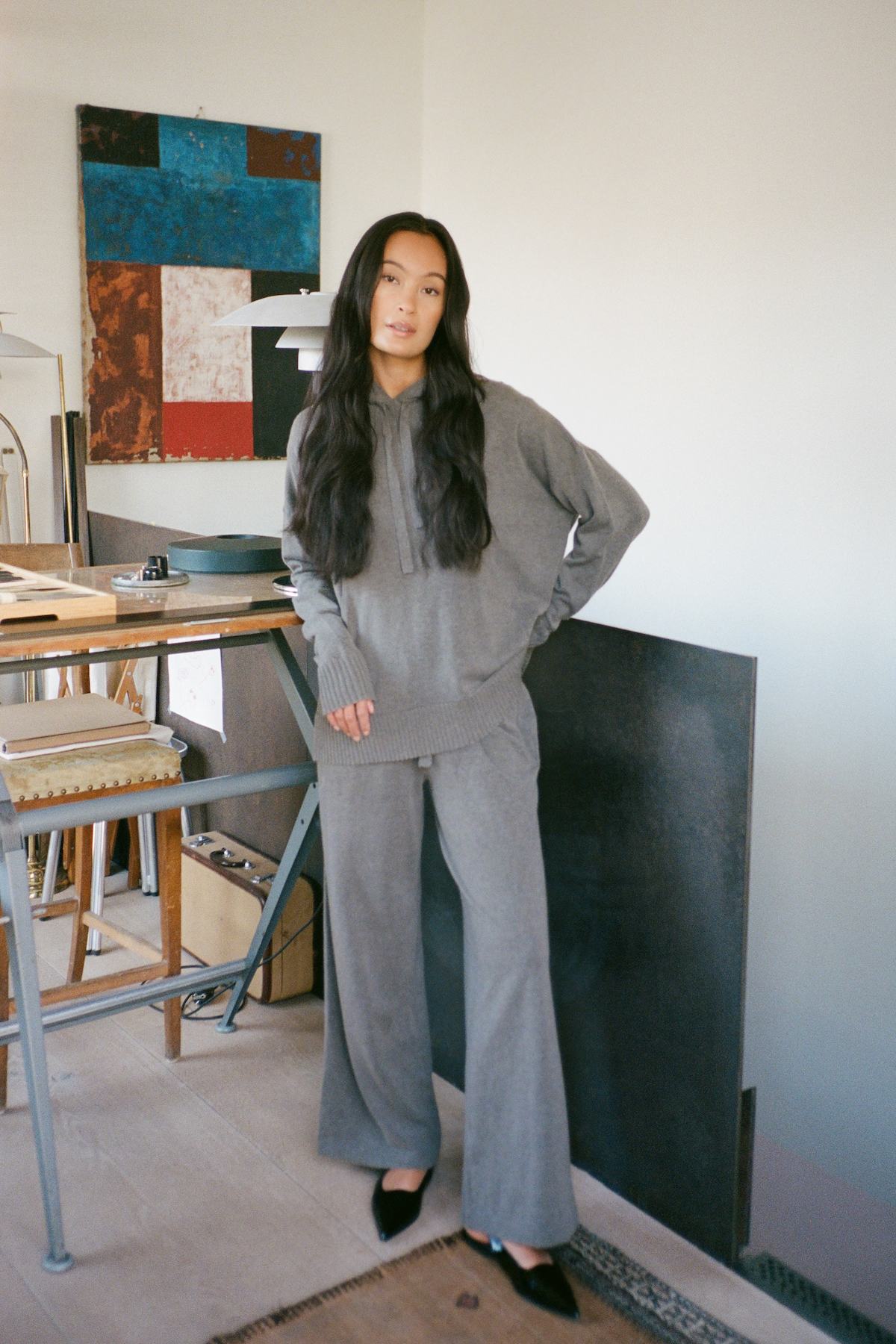 Filine - Knit lounge wide pants I Mole melange 7 - Rabens Saloner